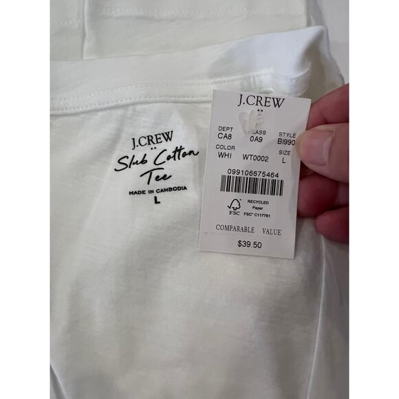 NWT J. Crew White Long-Sleeve Vintage Slub Cotton V-Neck Tee - SIZE XL - Picture 6 of 9